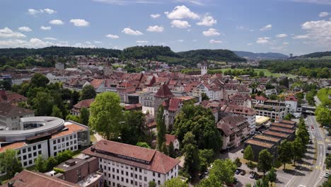Aarau town Switzerland aerial drone landscape main old square Europe landscape