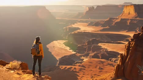 a person standing on top of a mountain looking out over a desert landscape