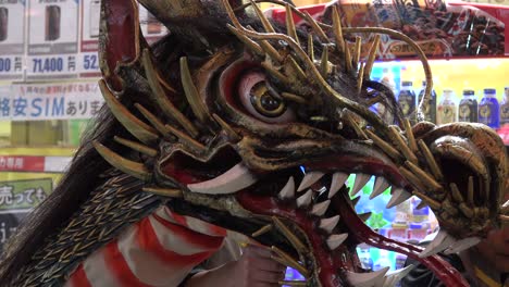 close-up of an intricate dragon head costume