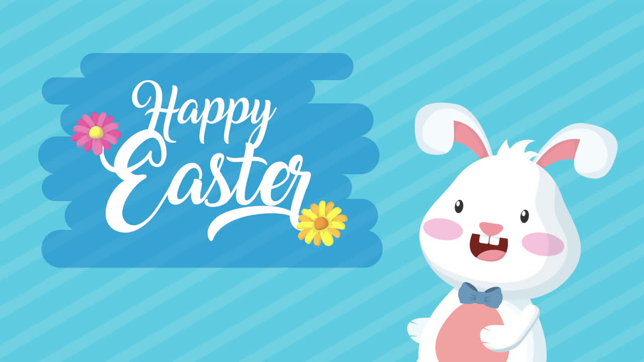 happy easter animated card with cute rabbit