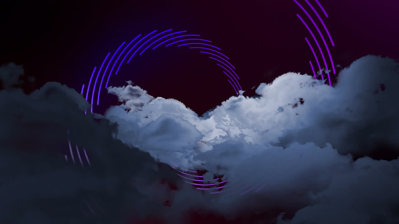 Purple circular lines forming cloud animation on dark background
