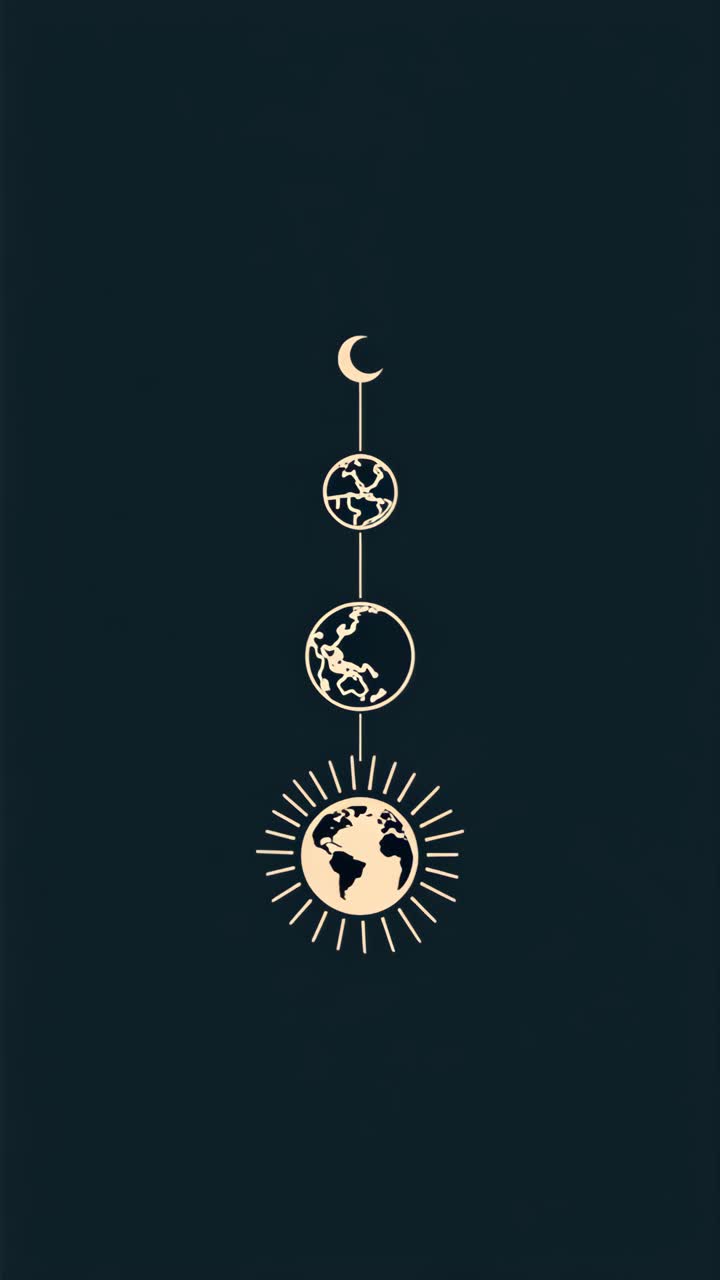 Minimalist celestial design with moon, Earth, and sun aligned vertically