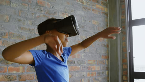 girl using virtual reality headset in office 4k