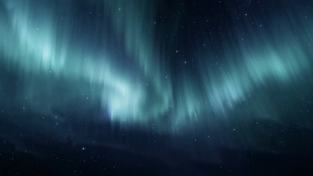 Sweeping aurora borealis tightening into swirl from solar wind over snow-covered ridge, stars