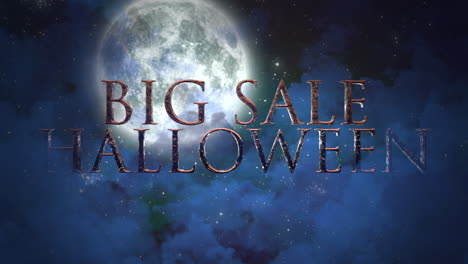 gran venta de halloween con luna grande y nubes místicas en la noche