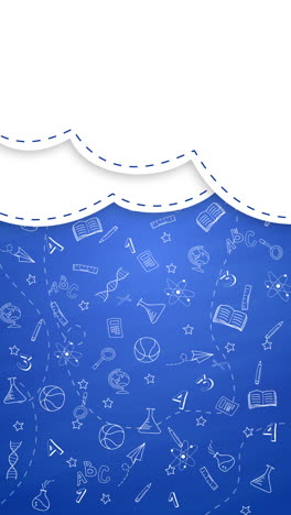 back to school doodle hand drawn elements on blue background. cute animation sketches, cloud copy space. looped. vertical video.