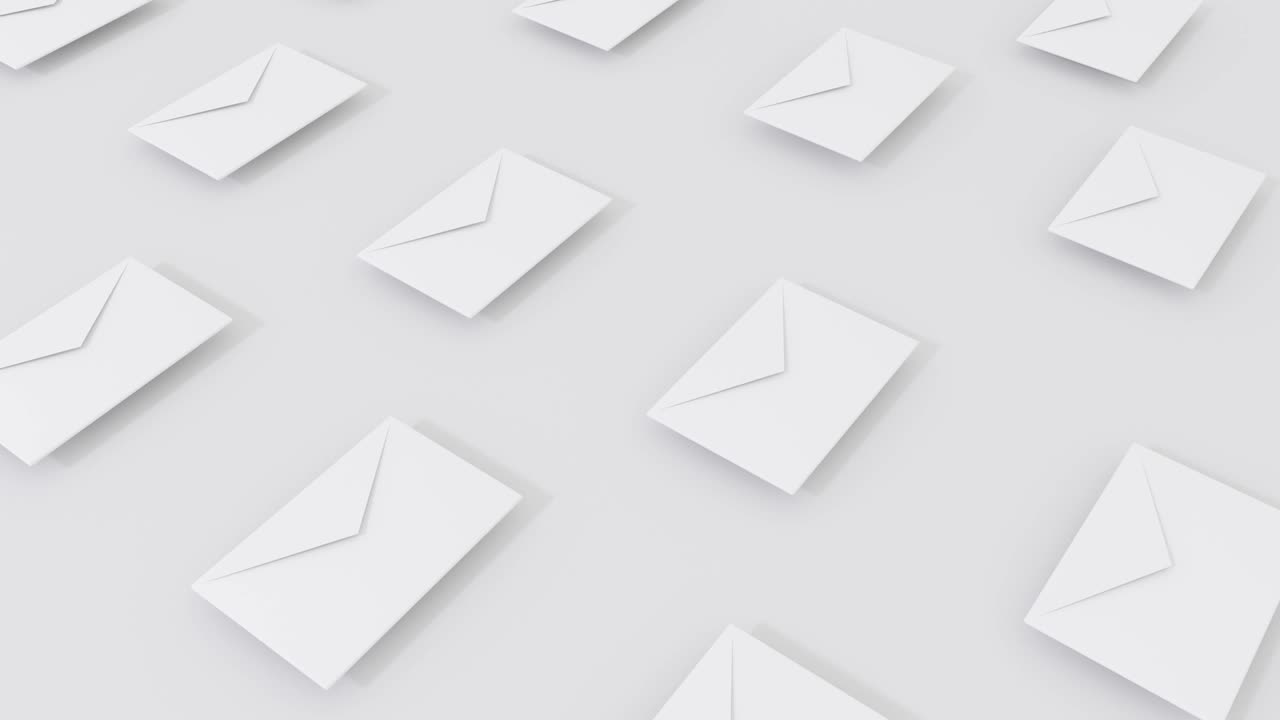 3d render animación de sobres con volar hacia arriba y cambiar de color. 4k imágenes de bucle.