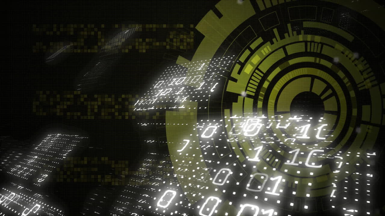 анимация двоичной кодировки обработки данных по сканированию на черном фоне