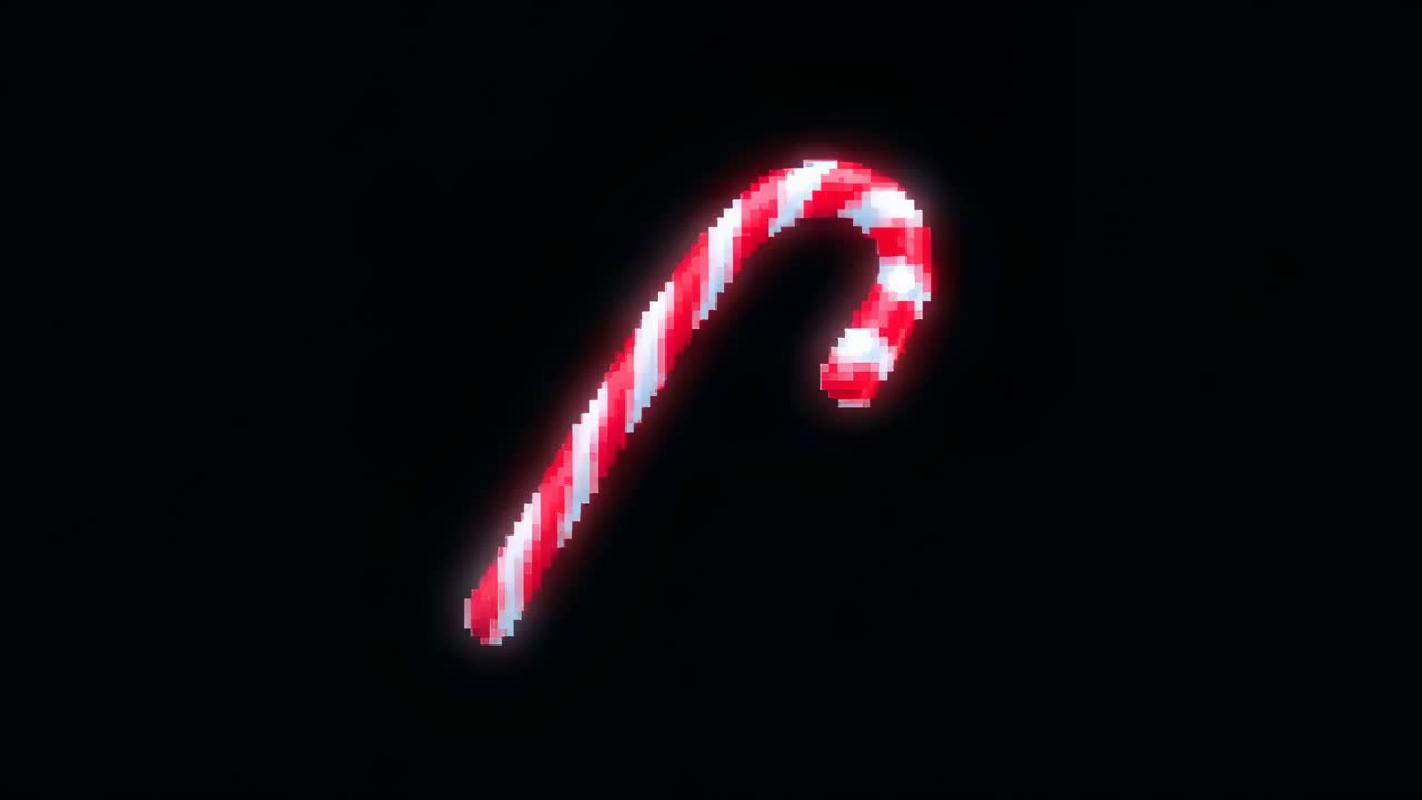 Canna a strisce rotante centrata sullo schermo nero, che si stabilizza in posizione verticale all'inizio, mostrando un effetto neon