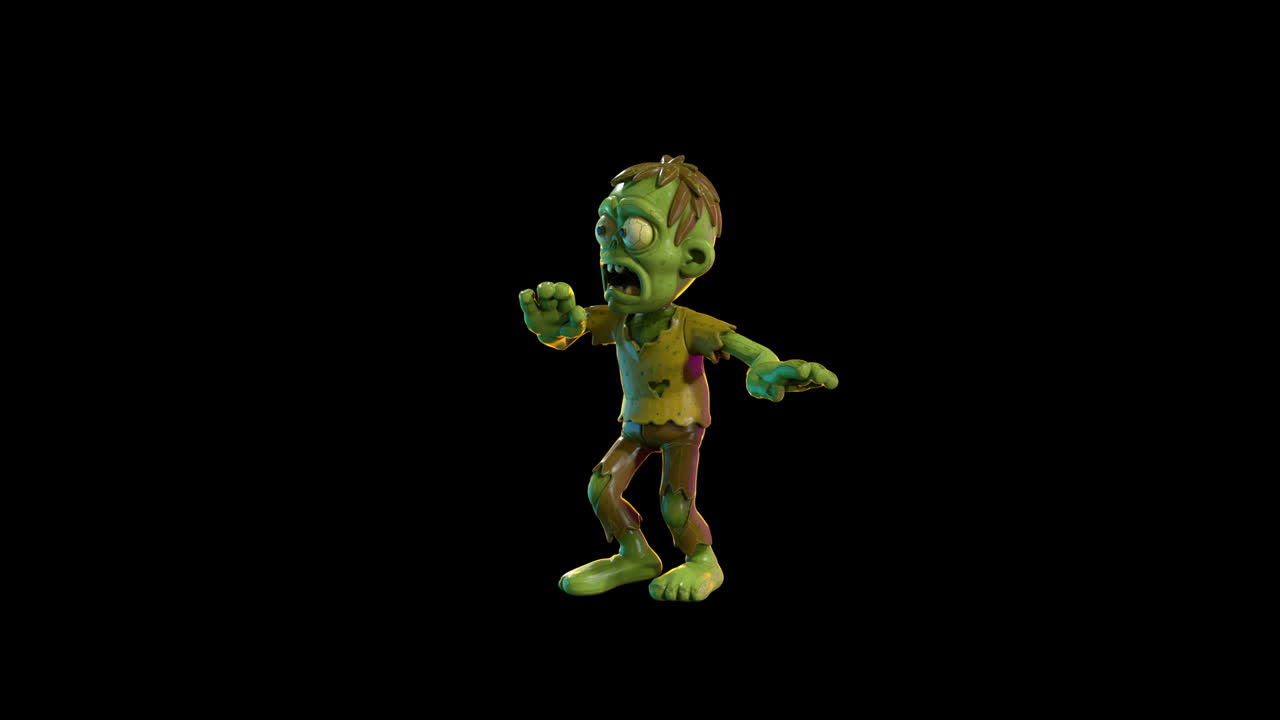 Personaggio zombie a cartoni animati che esegue movimenti spettrali