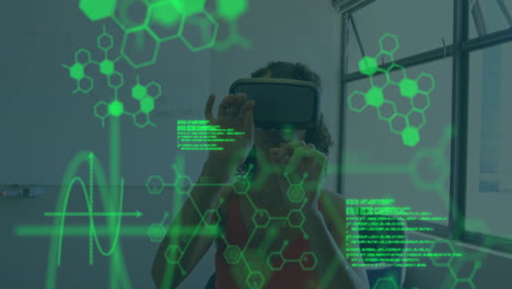 animación del procesamiento de datos médicos en la interfaz, sobre la persona que lleva el auricular vr