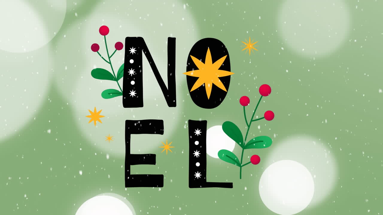 la animación del texto de noel sobre la nieve que cae.