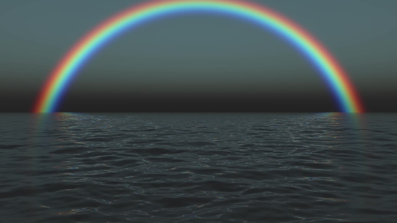 el arco iris sobre un océano oscuro