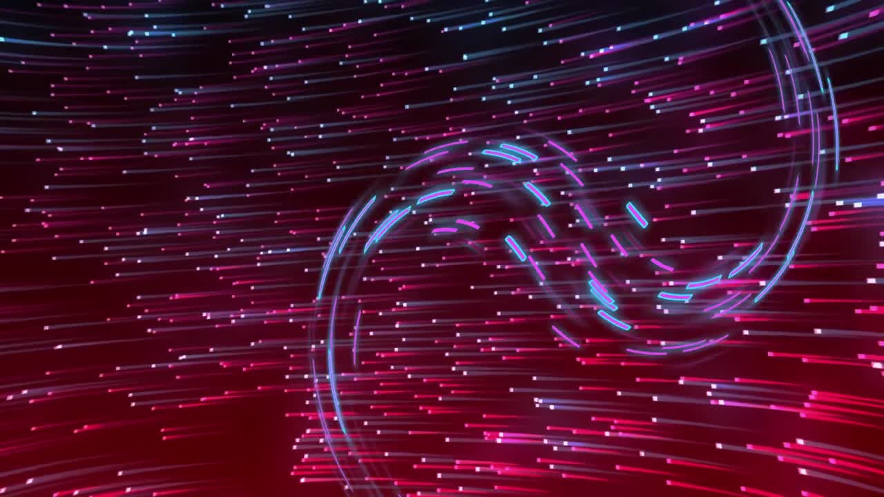 Animation of glowing light trails of data transfer moving in fast motion