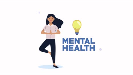 mental health lettering animation with woman and bulb