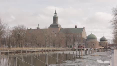 ancient architecture of vadstena slott during winter in vadstena, sweden