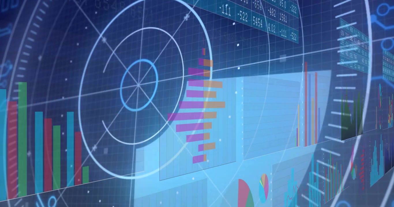 Animated Business Data Charts and Graphs on a Digital Screen