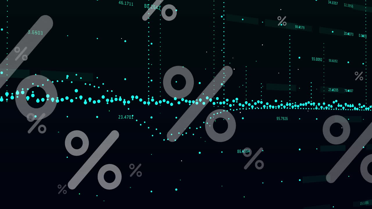 검은색 배경에 그래프와 변하는 숫자를 가진 퍼센타일의 애니메이션