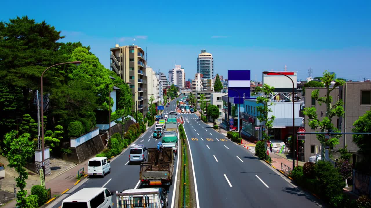 도쿄의 도시 거리에서 교통체증의 타임스 화면