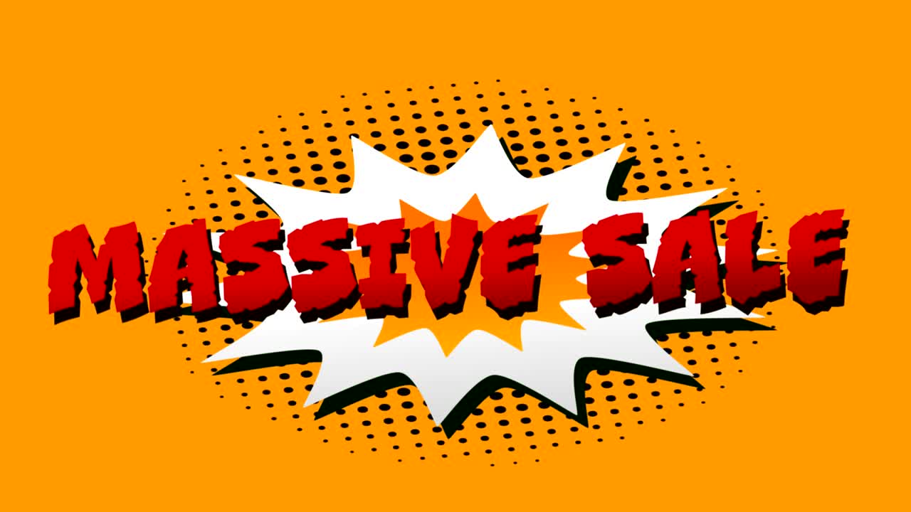 오렌지색 배경에 대 한 음성 거품에 대 한 파우 및 와우 텍스트에 대 한 대규모 판매 텍스트