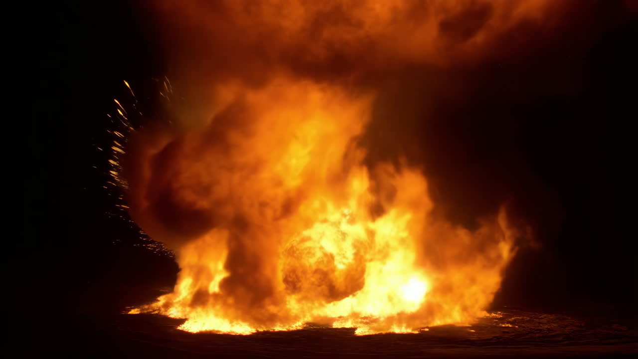 Intense Fire and Smoke at Night