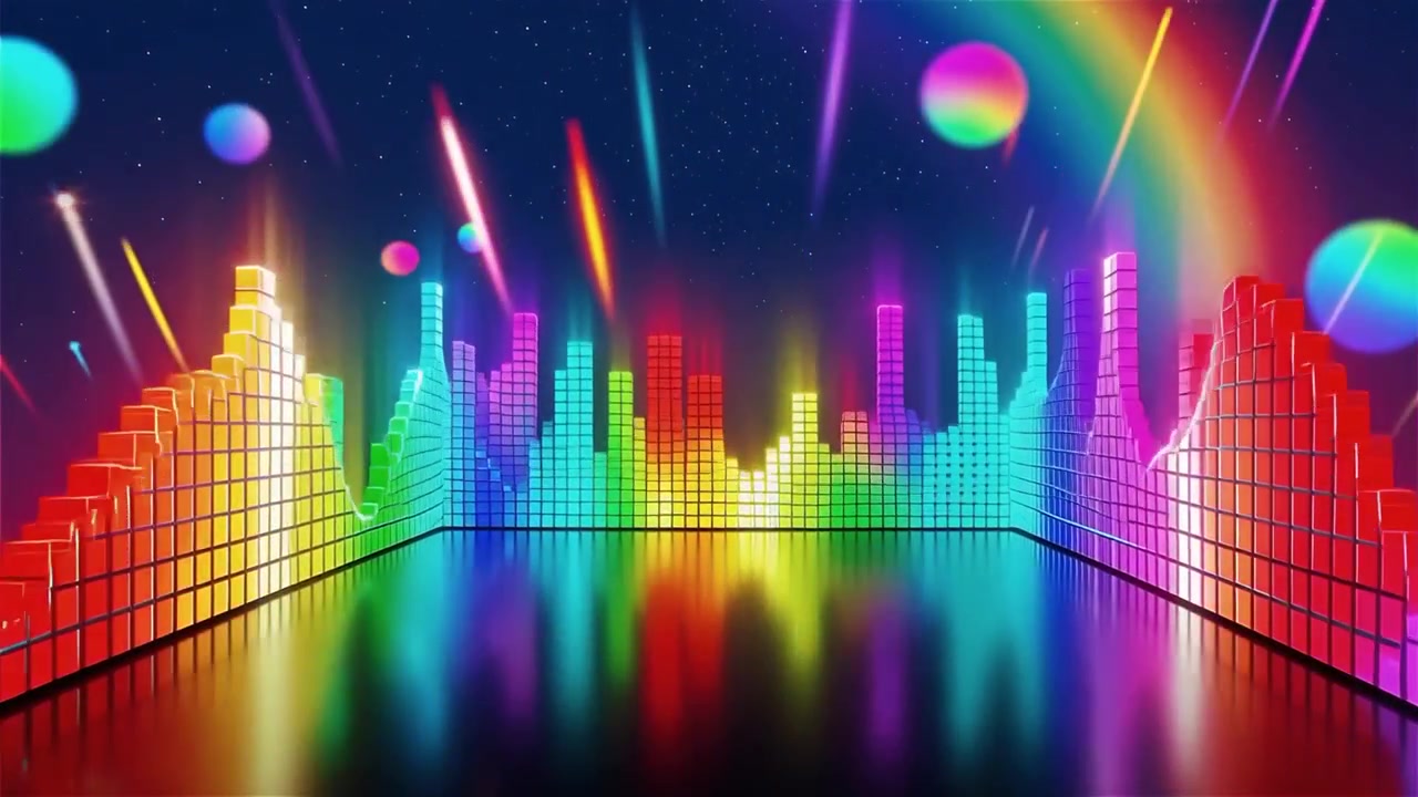 Futuristisk regnbuefarvet neon musik equalizer visualisering baggrund.