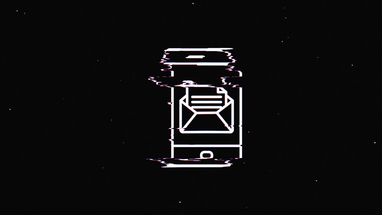 Line envelope hud holographic symbol on digital old tv screen seamless loop glitch animation. Hearts. Dynamic retro and joyful. Colorful and vintage video footage.