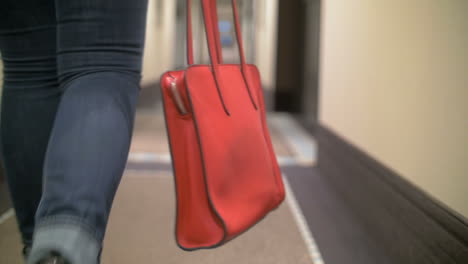 red bag in female hands