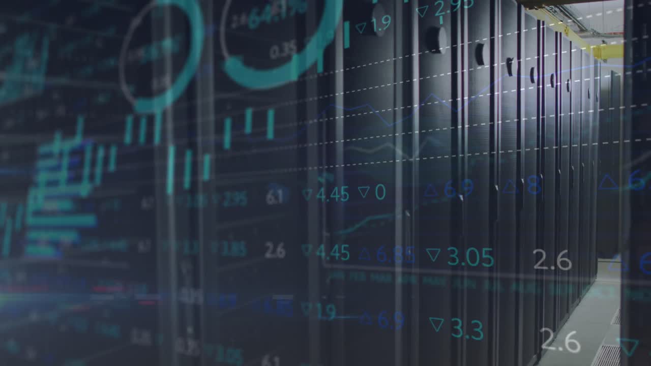 animación del procesamiento de datos en la sala técnica con servidores informáticos