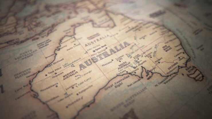 Australian continent on a vintage map