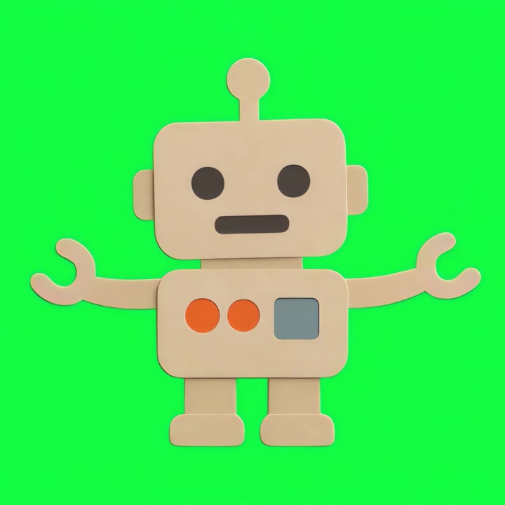 Cute Cartoon Robot Waving and Moving on Green Screen