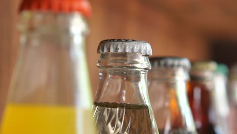 close-up of vintage soda bottles