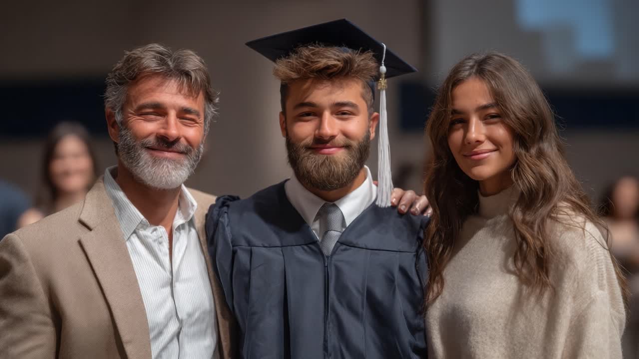 Celebrazione di un Traguardo: un laureato orgoglioso posa con la famiglia in un'emozionante cerimonia di laurea, segnando l'inizio di nuove opportunità e percorsi di vita.