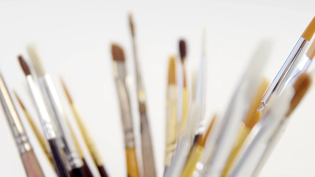 Close-up of various paint brushes