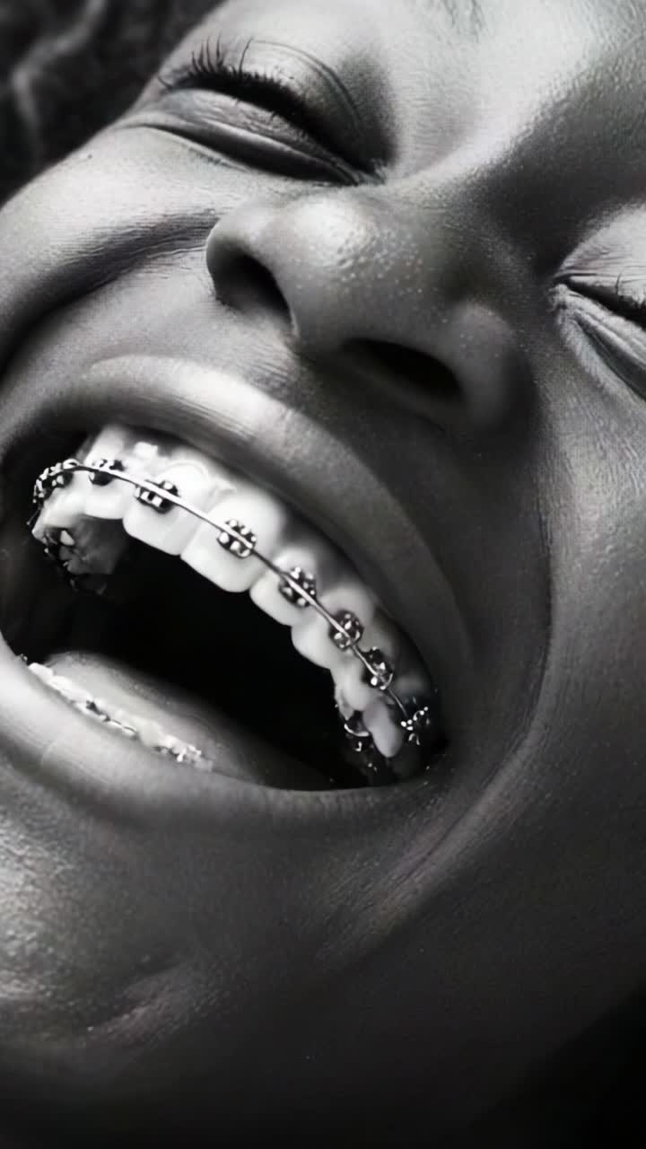 Joyful Child Smiling Brightly with Braces, Capturing the Essence of Happiness and Confidence in a Fun Moment of Pure Delight and Expressive Laughter