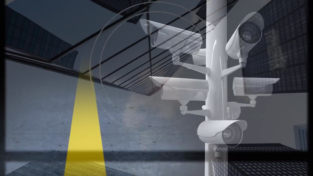 анимация камер над городским пейзажем данных