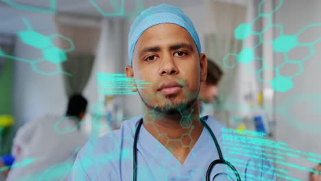 animation of scientific data processing over biracial male doctor