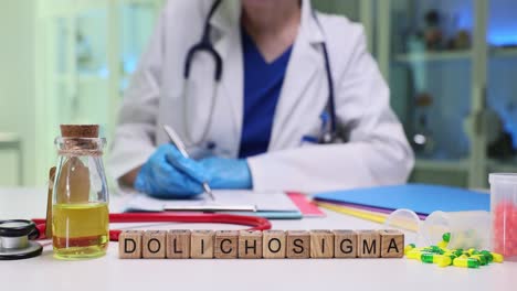 a doctor's desk with medical supplies and the word dolichosigma