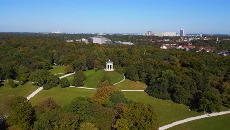 Beautiful-aerial-top-view-flight-Monopteros
English-Garden-Munich-Germany-Bavarian,-summer-sunny-blue-sky-day-23