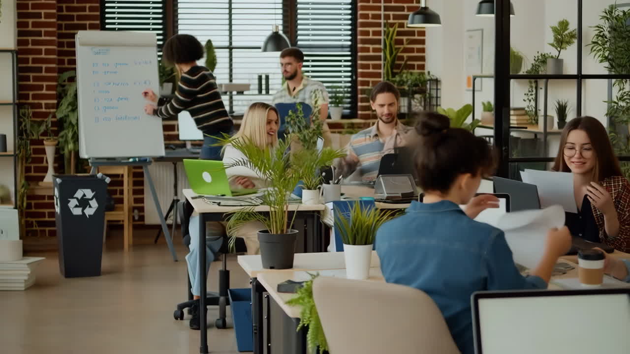 People working in a modern office space