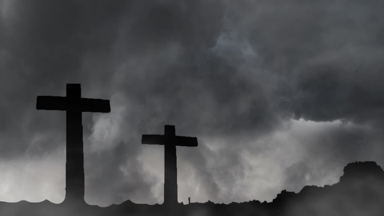 4k 두 개의 십자가 기둥 실루엣