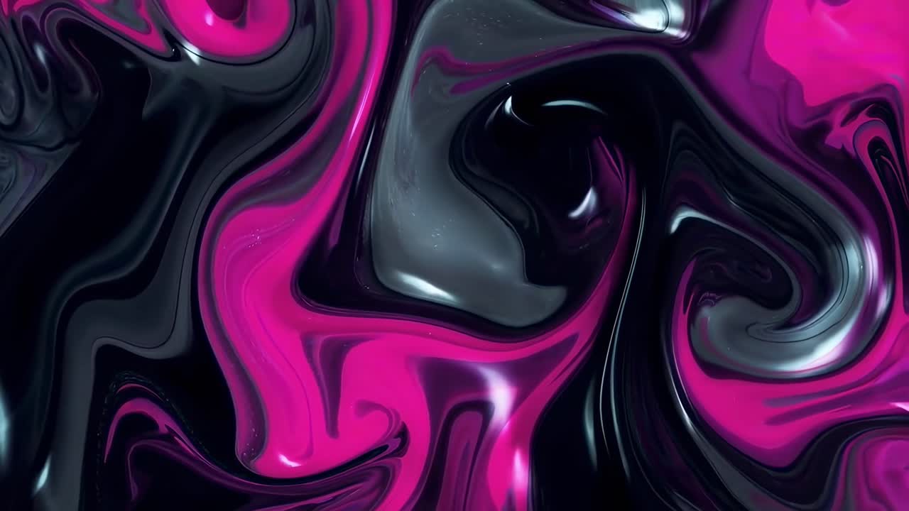 Abstract video with a top-down angle, featuring swirling pink and black liquid patterns