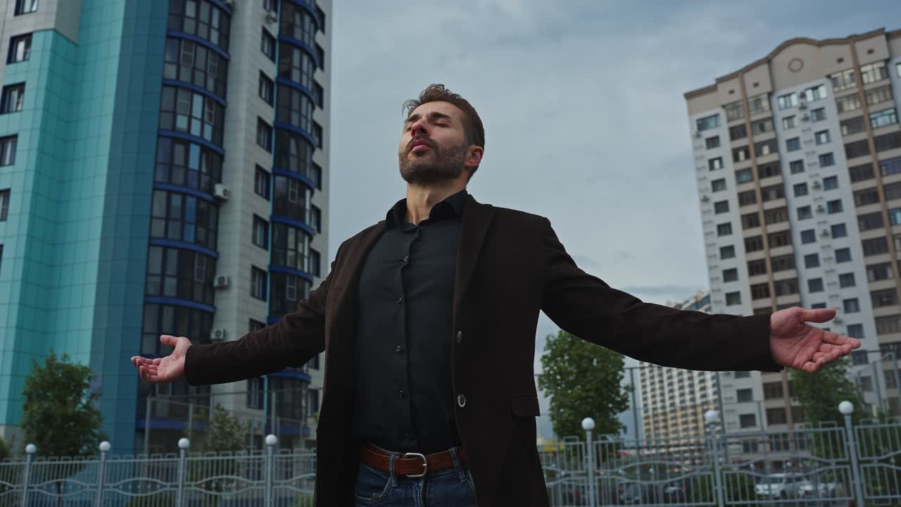 Man Relaxing in Cityscape