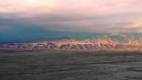 Grandes-Dunas-De-Arena,-Imágenes-De-Drones-Aéreos-De-La-Puesta-Del-Sol