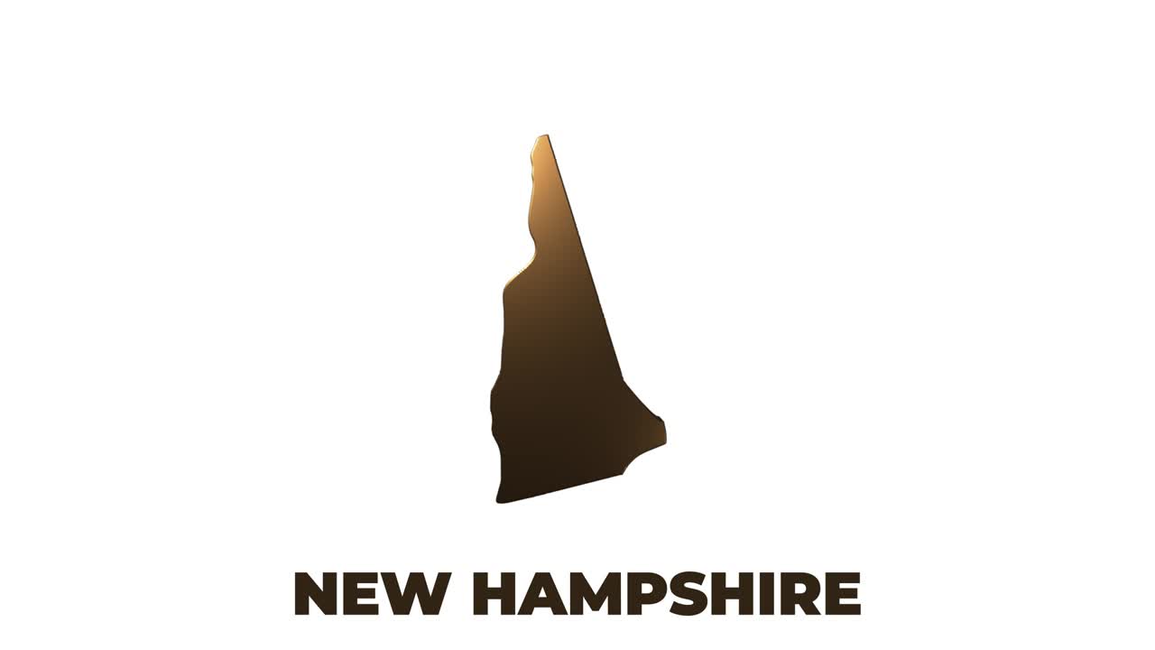미국 뉴햄프셔 주 (new hampshire state of the united states of america) - 지도에 애니메이션 3d 골드 위치 마커, 비디오에서 화면 투명성 모드로 쉽게 사용할 수 있습니다.