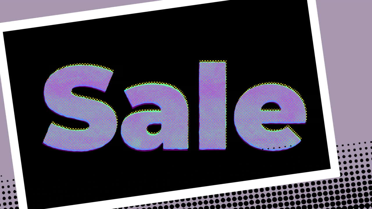 Animation of sale text and shapes on black background