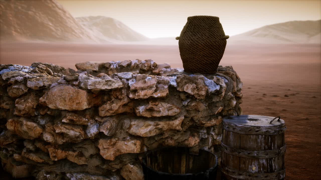 사막 의  ⁇ 은 돌 물 우물