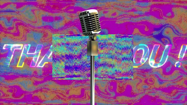 Animazione di microfono su testo di ringraziamento e interferenze