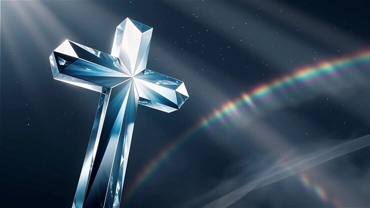 Croce Cristiana Luce Celestiale Sfondo per il Culto.