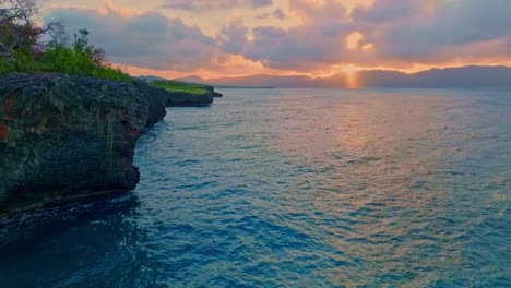 Drone-view-Cliffs-and-ocean-waves-in-Las-Galeras,-Samana,-Dominican-Republic